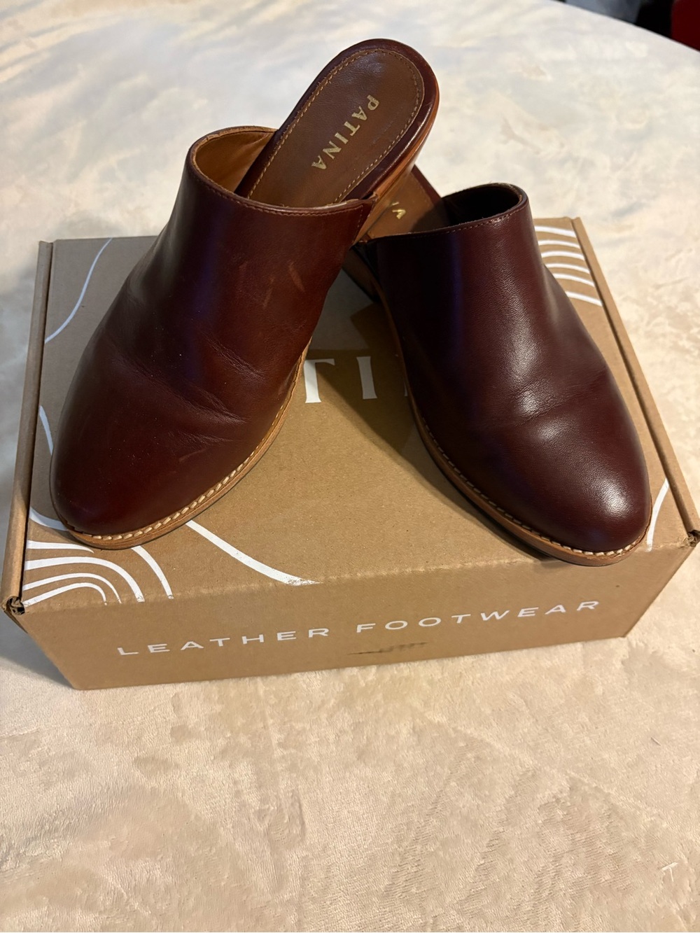 Patina Leather Slip-On Mule in Deep Brown